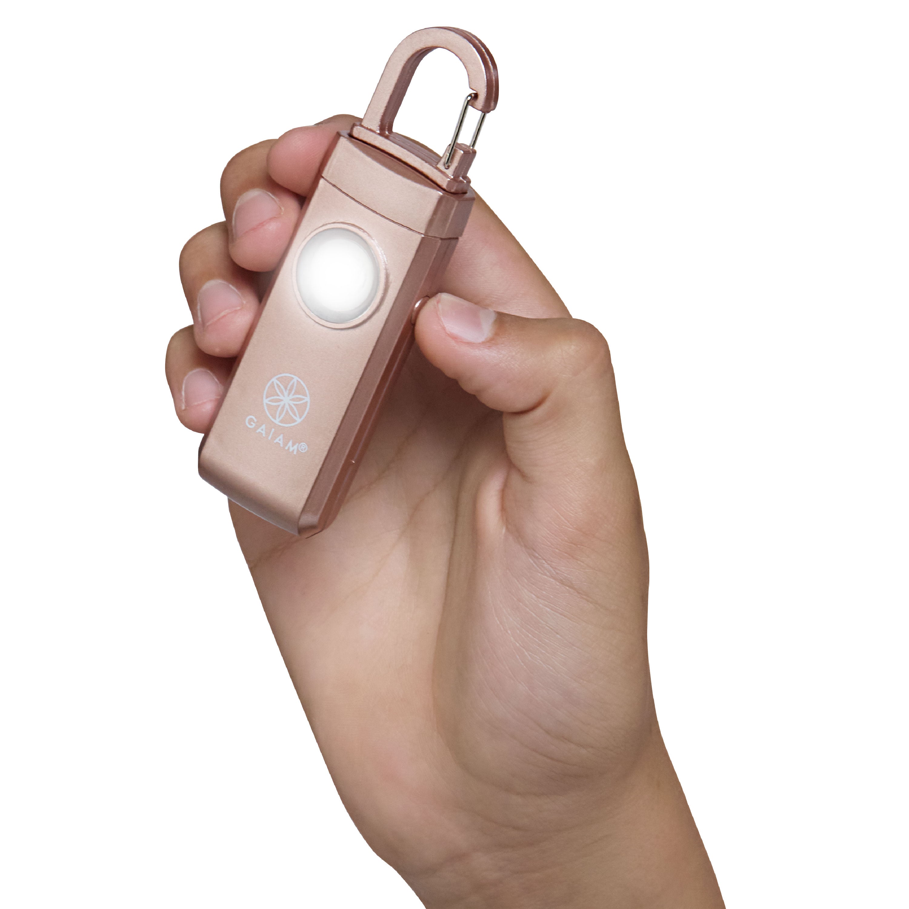 Gaiam Safety Alarm in hand with light on